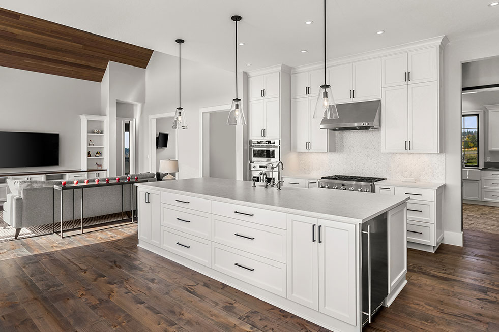 View of a beautiful modern kitchen after remodeling and renovation